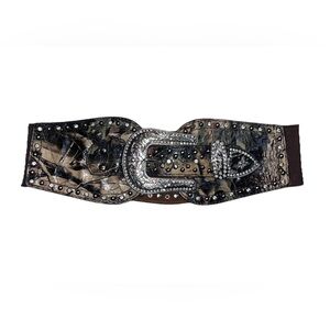 Montana West Leather Belt With Rhinestones Size XS Western Cowgirl Camo